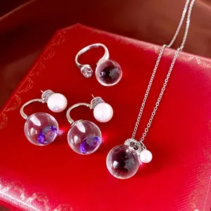 Minimalistisches Harz Strass Schmuckset Damen Silber Ohrringpfosten Künstliche Perle Halskette Ring Ohrringe