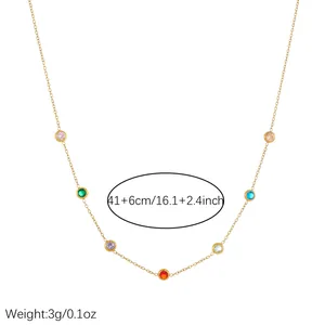 Detailansicht Halskette vergoldeter Edelstahl mit bunten Zirkonia und Größenangaben