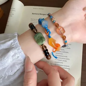 Nieuwe Chinese Stijl Koi Karper Gevlochten Armband Voor Vrouwen Vintage Houten Kralen Armband Met Hars Hangers Nationale Stijl Elegant Verstelbaar Sieraden