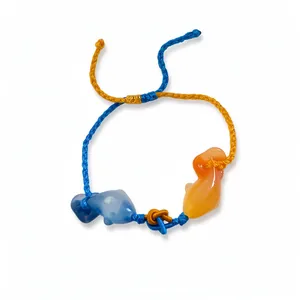 Exclusieve geweven armband in Chinese stijl met blauwe en oranje koi-vissen kralen