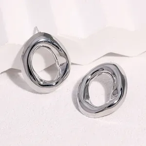 High-quality minimalist irregular oval geometric stud earrings in stainless steel