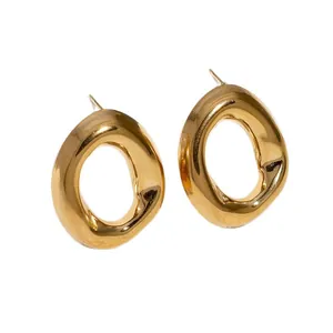 Elegant gold-plated geometric irregular oval stud earrings made of stainless steel.