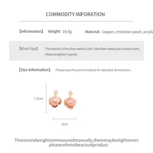 Detailed size chart for floral earrings with dimensions 7.5cm by 5cm in acrylic material.