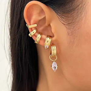 Ensemble de Bagues d'Oreille Zirconia Marquise Plaqué Or Argent Sans Perçage Boucles d'Oreilles Cuivre Pour Femmes Bijoux