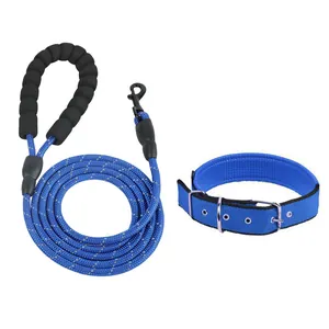 Blaues geflochtenes Hundeleinen- und Halsband-Set mit Schaumstoffgriff für alle Hunde
