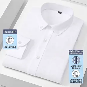Camicia Casual da Uomo in Misto Cotone Oxford a Manica Lunga Vestibilità Regolare Button Down per Ufficio Lavoro Tinta Unita