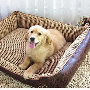 Letto per cani lavabile per tutte le stagioni in ecopelle marrone e velluto