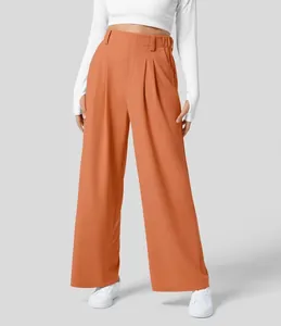 Elegante hoch taillierte Hose mit weitem Bein in modischem Terrakotta-Orange-Farbton