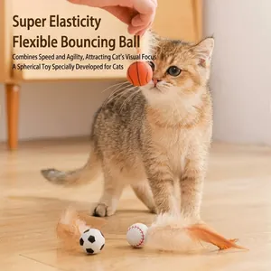 Interactive cat toy bouncy balls with feathers and sports ball patterns for pets