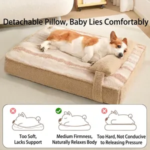 Cozy plush washable dog sofa bed with detachable pillow for small to medium pets