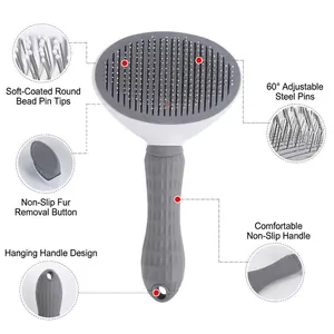 Professional self-cleaning slicker brush for pets with soft protective needle tips