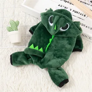 Süßes grünes Haustierkostüm aus Fleece im Dinosaurier-Design mit Kapuze für Hunde.