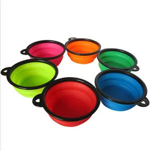 Portable collapsible silicone pet bowls for dogs and cats in six vibrant colors