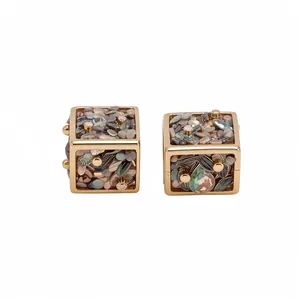 Boucles d'Oreilles Clous Losange Géométrique de Luxe Avec Tige en Argent Sterling 925 Plqué Or Incrustation de Coquille Strass Boucles d'Oreilles Femme Bijoux
