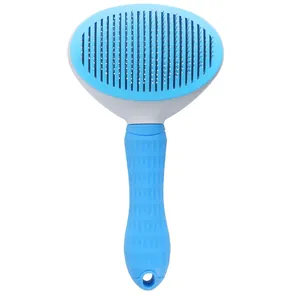 Blue self-cleaning slicker brush for dogs and cats for effective shedding and grooming