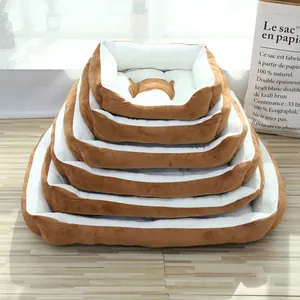 Premium soft plush rectangular pet bed set in brown and white, multiple sizes for cats and dogs