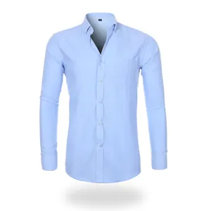 Camicia da uomo a maniche lunghe in tessuto Oxford azzurro con colletto botton-down