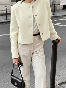 Elegante cremefarbene Kurzjacke aus Tweed für Damen im französischen Streetstyle