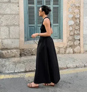 Elegant black sleeveless vintage Audrey Hepburn style knit sleeveless maxi dress for women