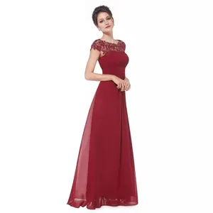 Elegant burgundy lace and chiffon floor-length evening bridesmaid gown
