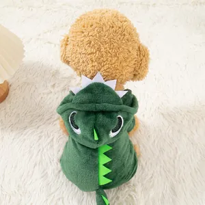 Süßer grüner Dinosaurier-Haustier-Hoodie mit weichem Samtfutter für Hunde und Katzen
