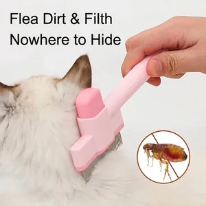 Professional pink pet flea comb for cats, fine teeth brush for grooming and de-shedding