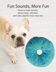 Ciambella di peluche blu sonora per cani con ricami per il gioco e la masticazione