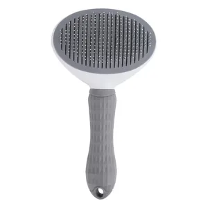 Professional pet grooming slicker brush with gray non-slip handle and protective tips