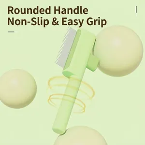 Self-cleaning pet grooming comb for cats and dogs with non-slip rounded handle