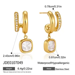 Détails des boucles d'oreilles en acier inoxydable avec pendentif en cristal carré