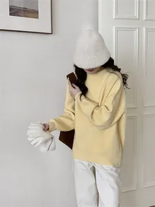 Pull en maille jaune col rond surdimensionné pour femme, style décontracté rétro