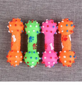 Squeaky vinyl dumbbell dog toys for chewing and molar cleaning in multiple colors