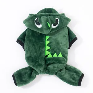 Weiches und warmes grünes Fleece-Dinosaurier-Kostüm für kleine Hunde und Katzen mit Kapuze