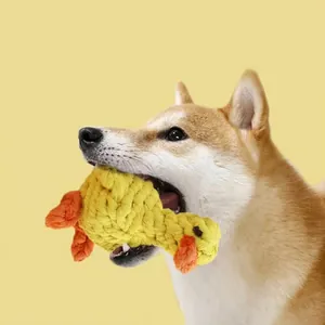 Juguete de cuerda de algodón tejido a mano para perros resistente con forma de pato.