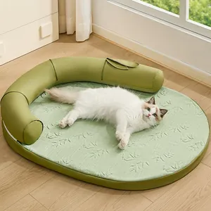 Sommer Haustier Kühlbett Bambus Design Atmungsaktives Katzen Hunde Sofa Nest Mit Stützender Polsterung Waschbare Welpenmatte