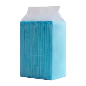 Thickened blue absorbent pet training pads for dogs in transparent plastic bag packaging