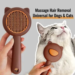 Cat Ear Design Pet Self-Cleaning Deshedding Brush For Cats Dogs Stainless Steel Needle Massage Comb One-Button Hair Remover Grooming Tool