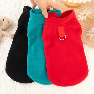 Thickened polar fleece dog vest with leash ring in three vibrant colors for winter