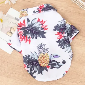 White tropical pineapple print Hawaiian shirt for dogs for summer vacation style