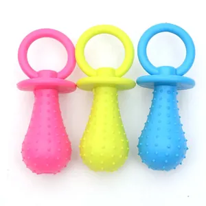 Three colorful squeaky TPR pacifier-shaped pet chew toys for small and medium dogs