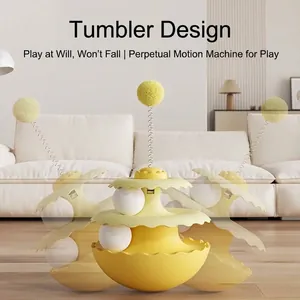 Jouet interactif pour chat en forme de culbuto jaune avec pompon à ressort
