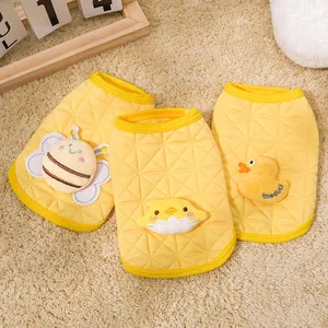 Pet Puppy Kitten Quilted Vest Polyester Warm Autumn Winter Cartoon Chick Duck Bee Patch Vest For Teacup Dog Cat Yellow