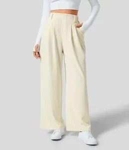 Elegante Damen-Hose mit hoher Taille und weitem Bein in Creme, Fall und Passform