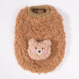 Gilet in pile per animali con simpatica toppa a forma di orso 3D per il calore invernale