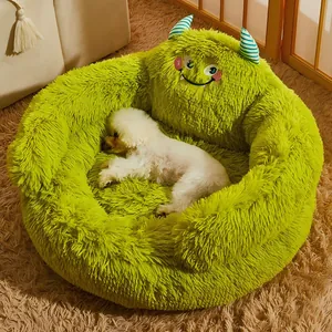 Monster Shape Semi-Enclosed Dog Bed Long Plush Warm Pet Sofa Bed Washable Safe Sleeping Mat For Small Medium Dogs Cats