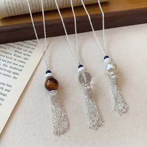 Collana con nappe in stile coreano con eleganti perle di vetro per donne alla moda e chic
