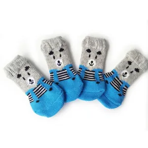 Set of 4 anti-slip knitted pet socks with cute cartoon bear design for dogs and cats
