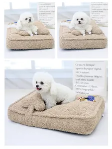 Pluche vierkant huisdierbed met teckelborduurwerk voor kleine en middelgrote honden en katten