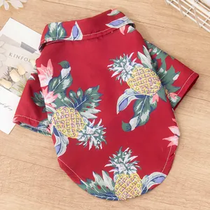 Stylish red Hawaiian pineapple print dog shirt for small and medium sized pets.