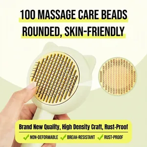 Self-cleaning pet slicker brush with protective massage beads for cats and dogs